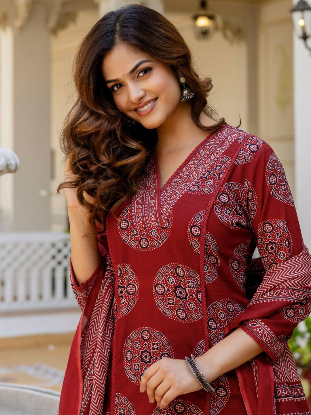 34117630_1 Women Cotton Kurta And Pant With Dupatta - Image 1