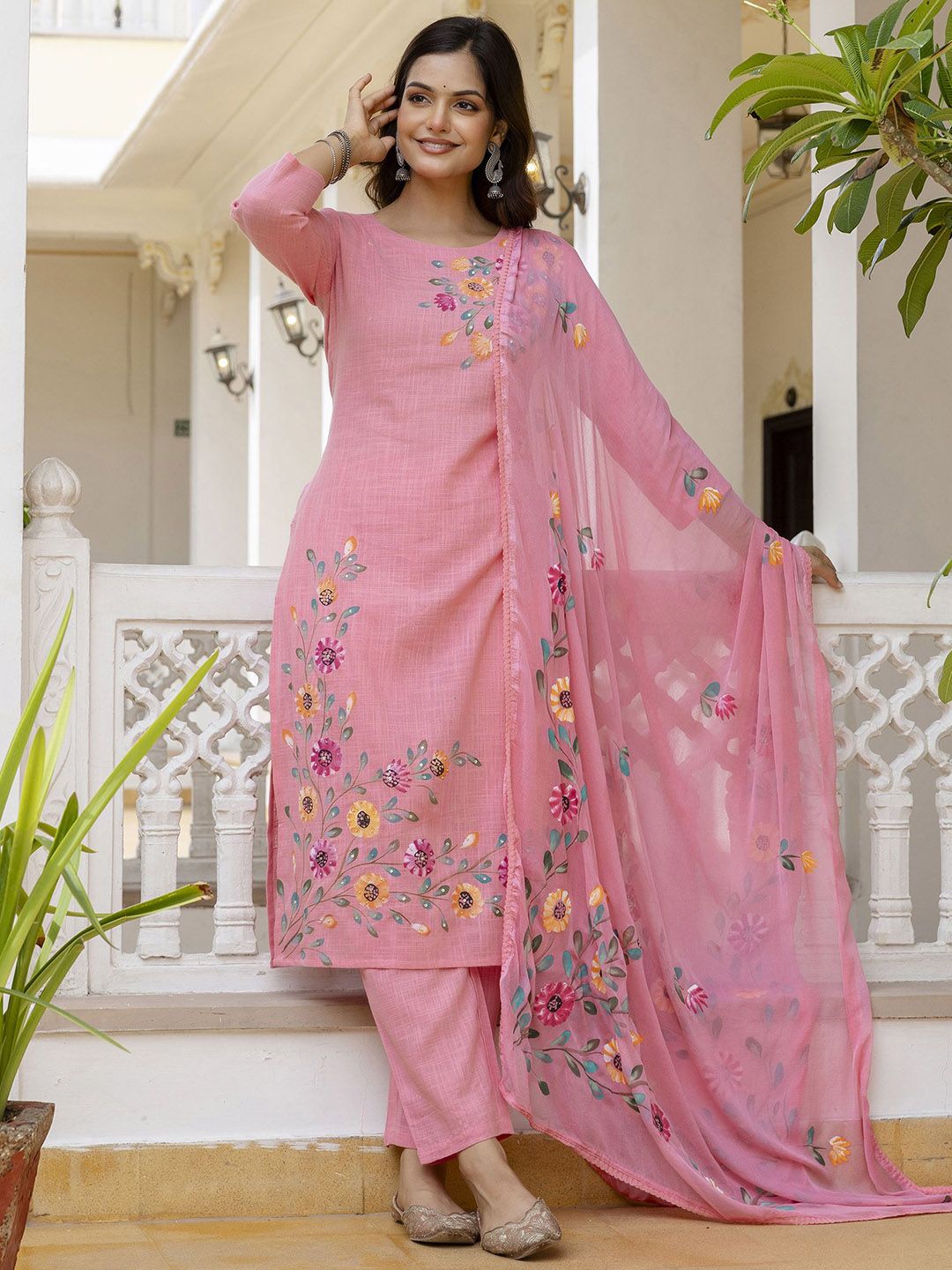 36536061_1 Women Cotton Kurta And Pant With Dupatta - Image 1